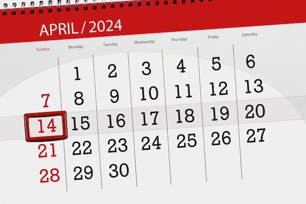 Kalender 2024 Frist Tag Monat Seite Organisator Datum April Sonntag Nummer 14