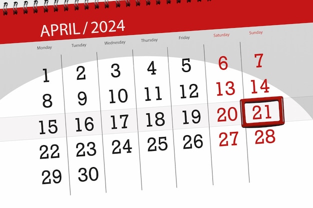 Kalender 2024 Frist Tag Monat Seite Organisator Datum April Sonntag Nummer 21