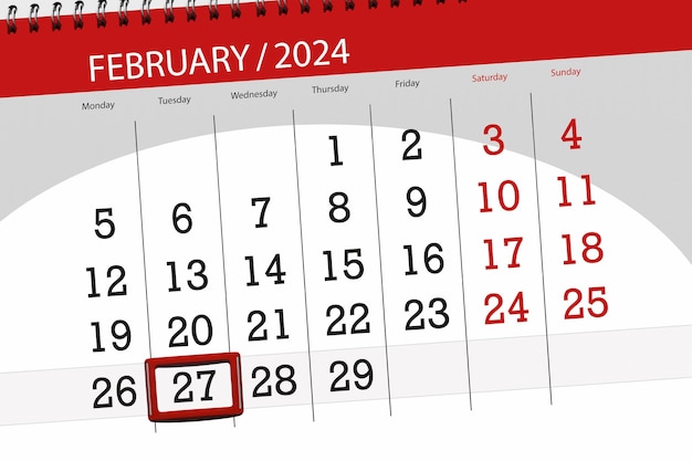 Kalender 2024 Frist Tag Monat Seite Organisator Datum Februar Dienstag Nummer 27