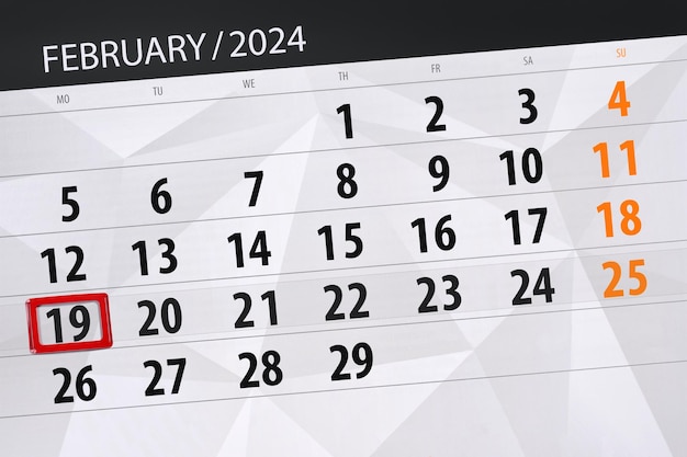 Kalender 2024 Frist Tag Monat Seite Organisator Datum Februar Montag Nummer 19