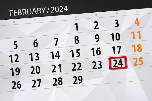 Kalender 2024 Frist Tag Monat Seite Organisator Datum Februar Samstag Nummer 24