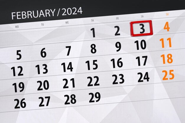 Kalender 2024 Frist Tag Monat Seite Organisator Datum Februar Samstag Nummer 3