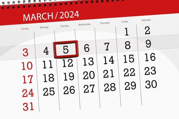 Kalender 2024 Frist Tag Monat Seite Organisator Datum März Dienstag Nummer 5