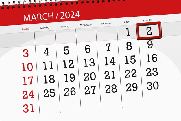 Kalender 2024 Frist Tag Monat Seite Organisator Datum März Samstag Nummer 2