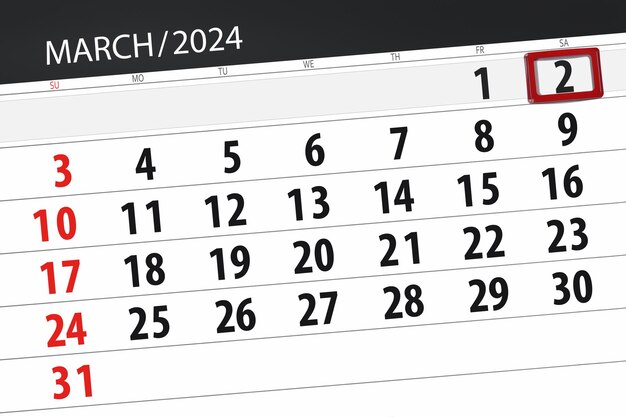 Kalender 2024 Frist Tag Monat Seite Organisator Datum März Samstag Nummer 2