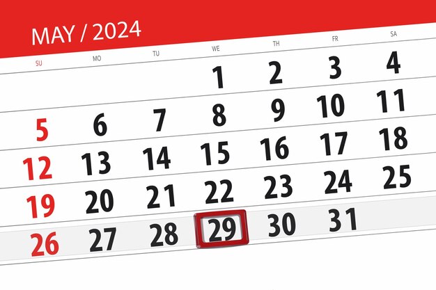 Kalender 2024 Frist Tag Monat Seite Organisator Datum Mai Mittwoch Nummer 29