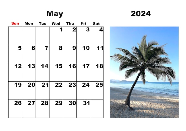 Kalender für 2024 Mai mit einem Foto des Meeres