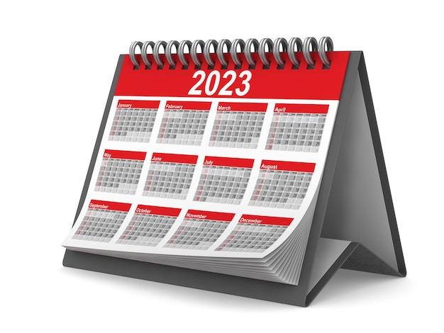 Kalender für das Jahr 2023 auf weißem Hintergrund Isolierte 3D-Darstellung