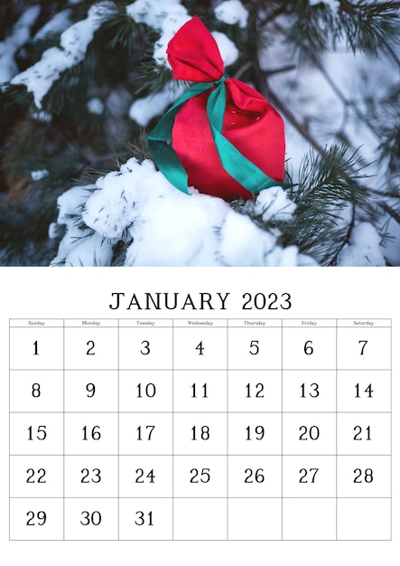 Foto kalender mit naturaufnahmen für januar 2023