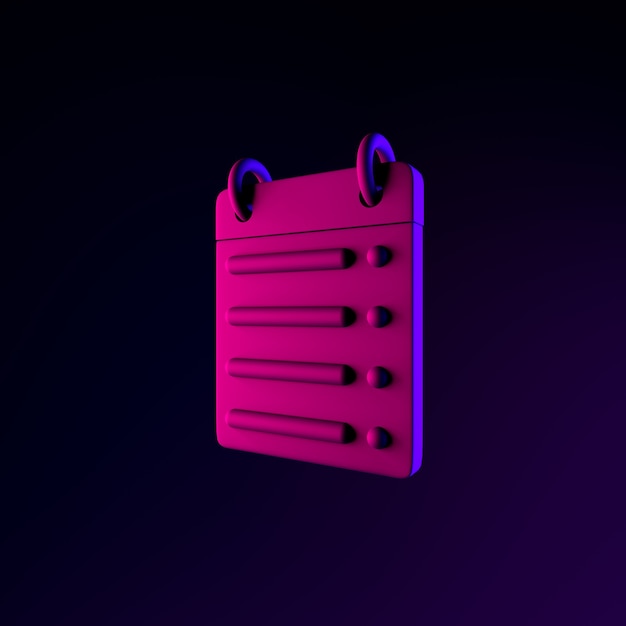 Kalender-Neon-Symbol für gerade Linie. 3D-Rendering-UI-UX-Schnittstellenelement. Dunkel leuchtendes Symbol.