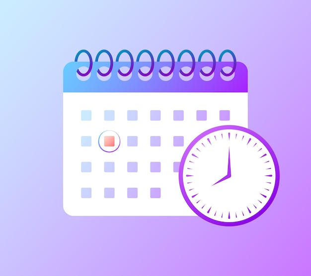Kalender-Symbol Flacher lila Kalender mit Uhr-Datum-Rückzählung Vektor-Illustration