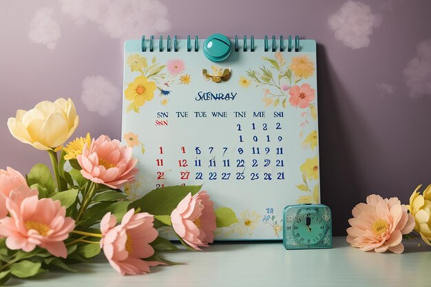 Kalender und Uhr Ankündigung des Frühlings