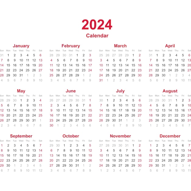 Kalenderjahr 2024 auf weißem Hintergrund