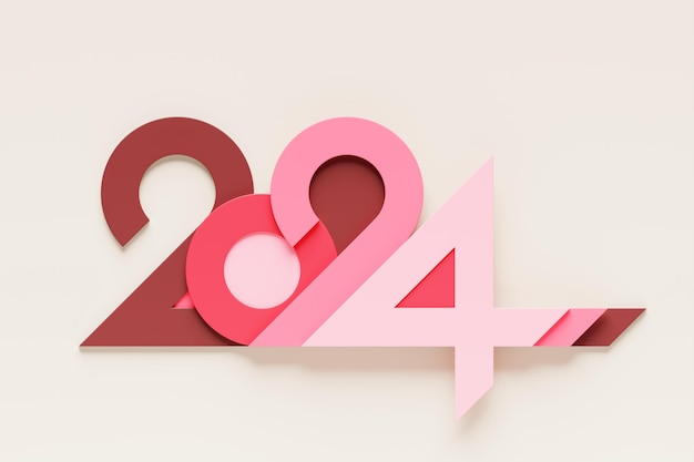 Kalenderkopfnummer 2024 auf weißem Hintergrund Frohes neues Jahr 2024 bunter Hintergrund