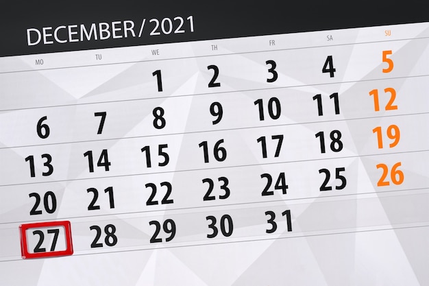 Kalenderplaner für den Monat Dezember 2021, Stichtag 27, Montag.