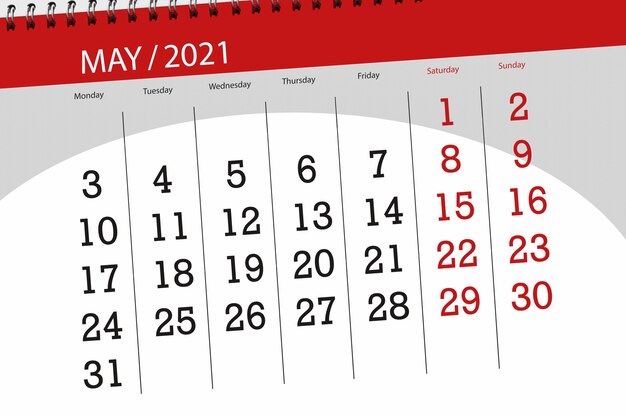 Kalenderplaner für den Monat Mai 2021, Stichtag.