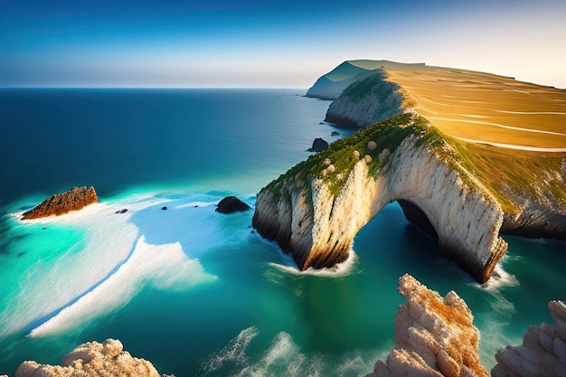 Kalksteinfelsige Küste und Meer am Kap Tarkhankut Schwarzes Meer Krim Russland Wunderschöne Meereslandschaft