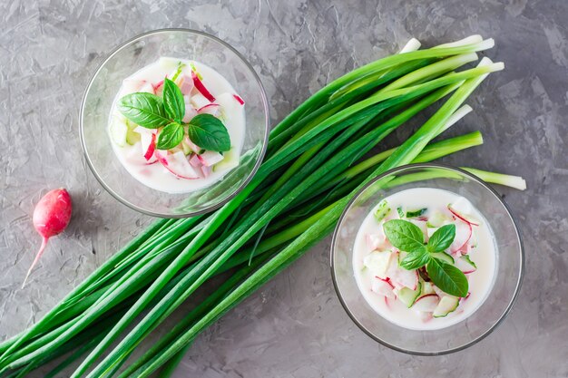 Kalte Suppe mit Gemüse, Kräutern und Kefir