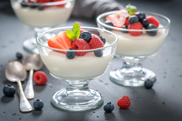 Kalte und leckere Panna Cotta aus Gelatine und Sahne