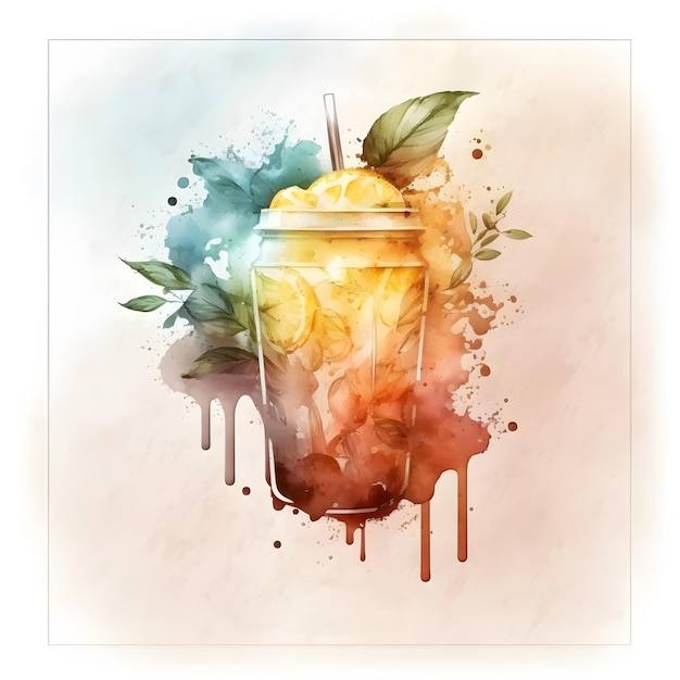 Kalter Sommercocktail oder Mocktail-Drink Aquarell