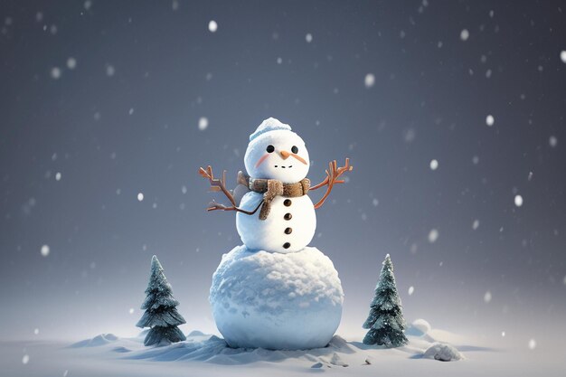 Kalter Winter Schnee Schneemann niedliche Augen Nase Mund Hände und Schal Tapeten Hintergrundillustration