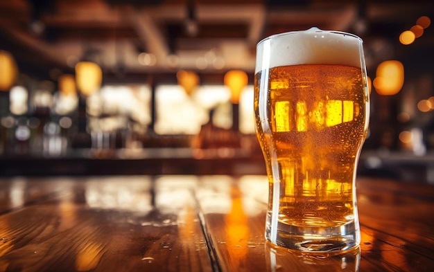 Kaltes Bier aus einem Kran in einem Pub in ein Glas gießen