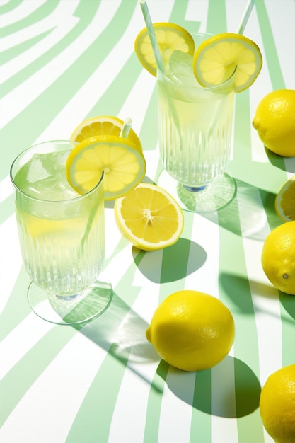 Kaltes Getränk frisches Glas Limettenlimonade Sommergetränk Cocktail erfrischender kühler Zitronenlikör