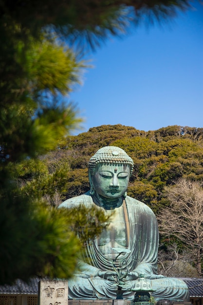 Foto kamakura daibutsu con cielo azul