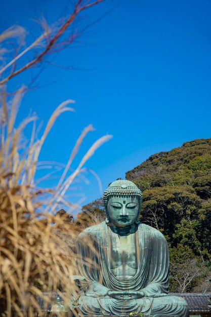 Foto kamakura daibutsu com céu azul