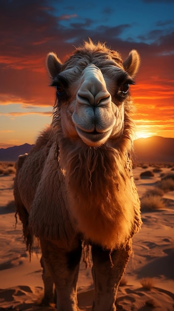 Kamel in der Sahara bei Sonnenuntergang in Afrika