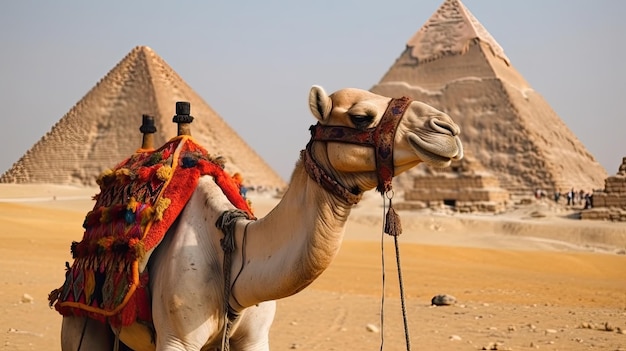 Kamele vor den Pyramiden von Gizeh