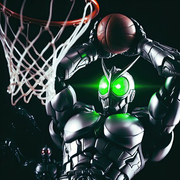 Kamen Rider jogando basquete e fazendo Grand Slam dunk