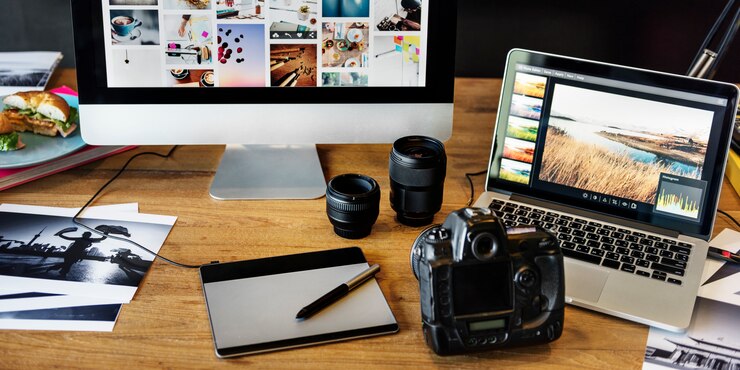 Foto kamera-fotografie-design-studio, das konzept redigiert