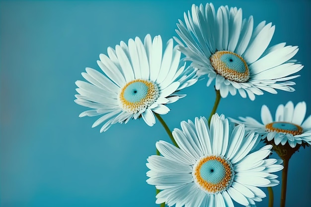 Foto kamille-gänseblümchen-blumen auf hintergrund des blauen himmels