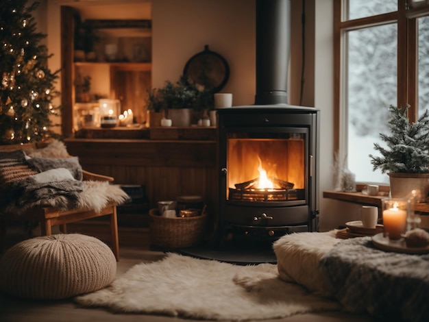 Kamin mit Weihnachtsdekoration