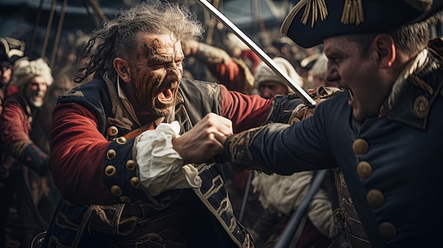 Kampf zwischen Piraten und englischen Seeleuten im 18. und 19. Jahrhundert. Generative KI