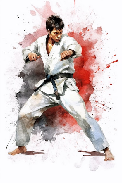 Kampfkunst Karate Kung Fu Aquarell Clipart isoliert auf weißem Hintergrund mit generativer KI