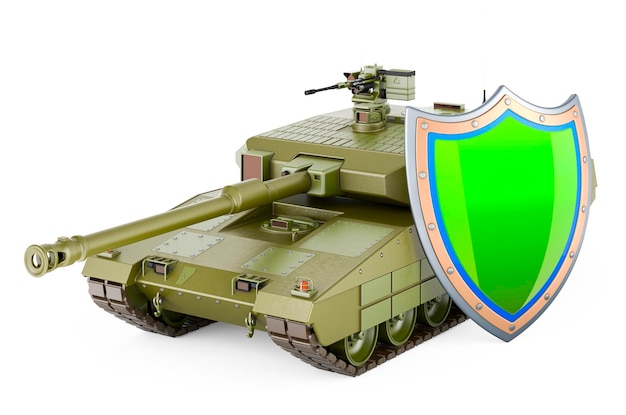 Kampfpanzer mit Schild 3D-Rendering