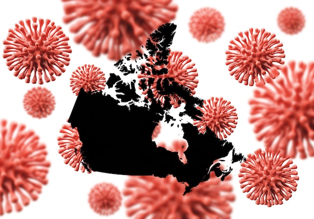 Kanada-Karte über einem wissenschaftlichen Virus-Mikroben-Hintergrund d-Rendering