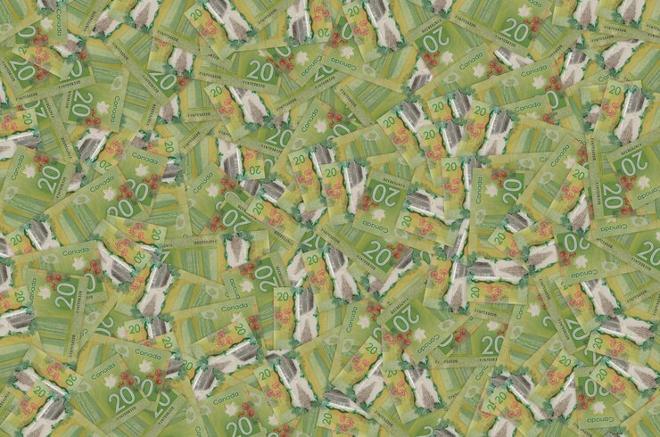 Foto kanadisches national vimy ridge memorial aus kanadischen dollars polymer-banknotenmuster in naher nähe