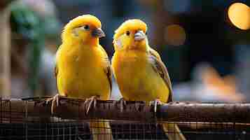 Foto kanarienvögel singen in einem käfig