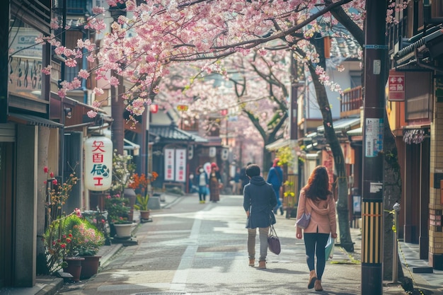 Foto kanazawa japão edifícios antigos sakura floresce local turístico