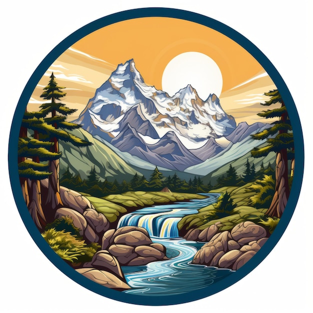 Kangchenjunga-Landschaft mit Wasserfall und Bäumen rund um Logo-Bild