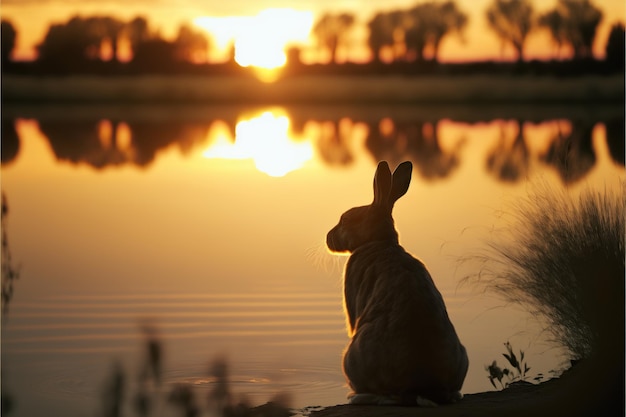 Kaninchen im Fluss bei Sonnenuntergang