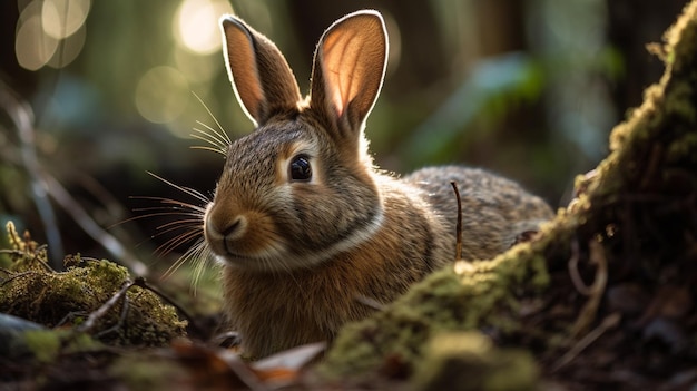 Kaninchen im Wald Tier im natürlichen Lebensraum Wildtierszene aus der Natur