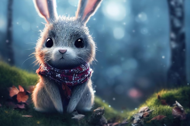 Kaninchen im Winterwald-Weihnachtshintergrund