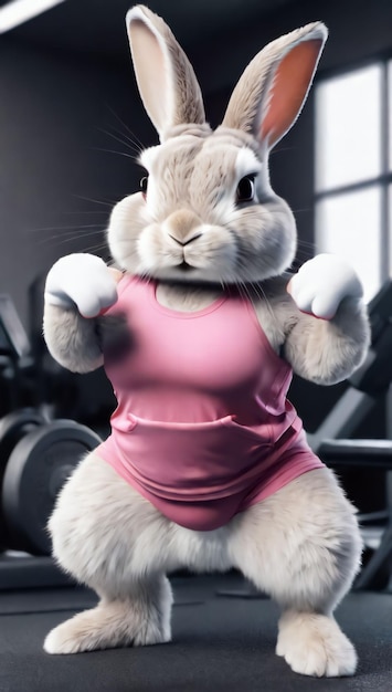 Foto kaninchen in trainingsbekleidung im fitnessstudio