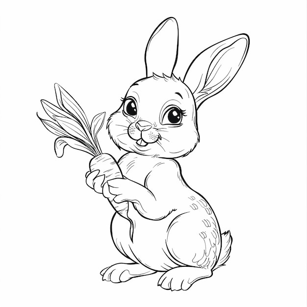 Kaninchen mit einer Karotte für Kinder Malbuch