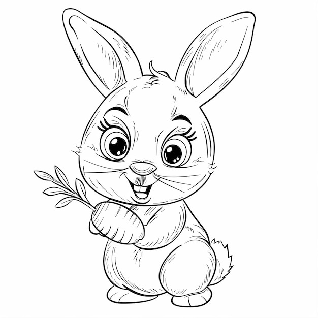 Kaninchen mit einer Karotte für Kinder Malbuch