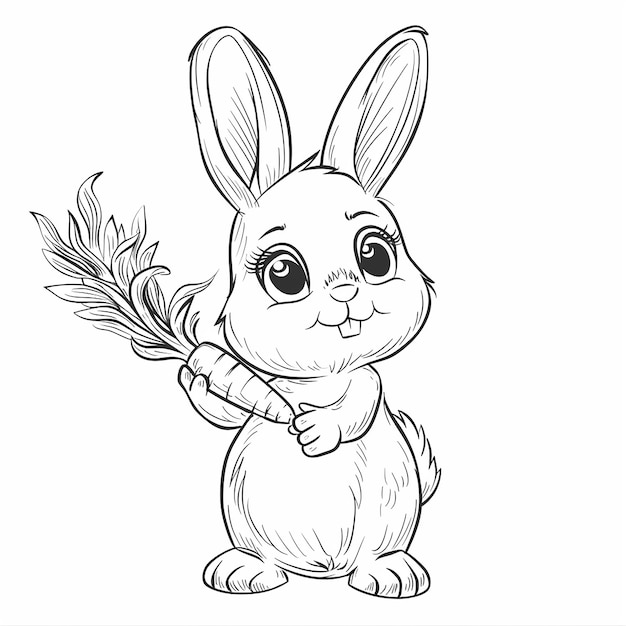 Kaninchen mit einer Karotte für Kinder Malbuch